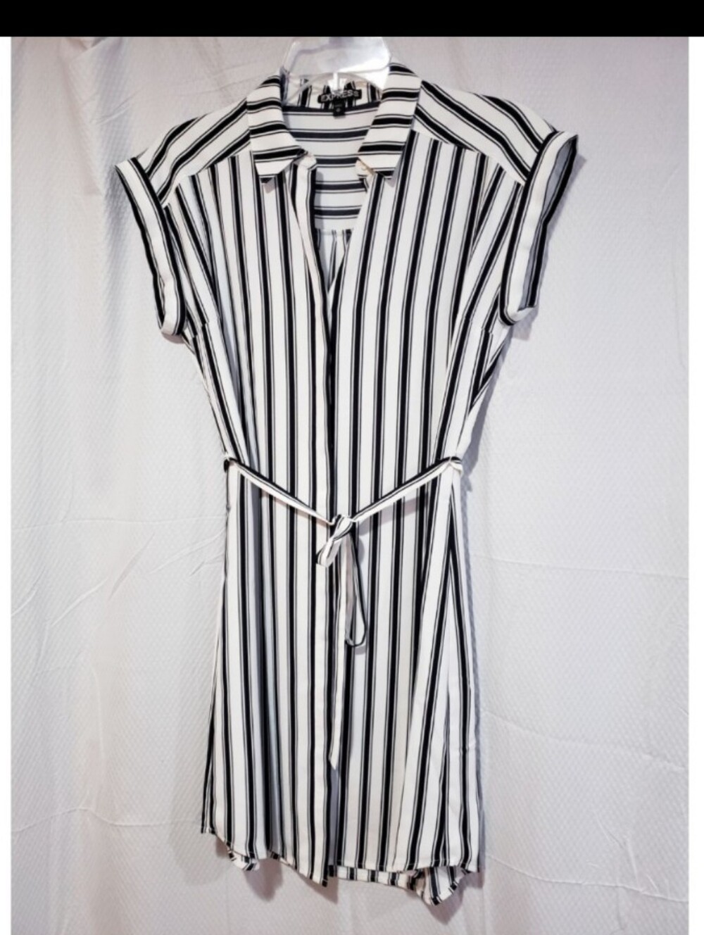 Express Black And White Striped Button Up Dress